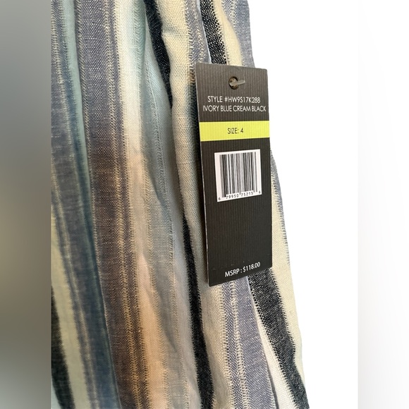 Sharagano Linen Blend Sleeveless Key Hole Back Blue Striped Mini Dress size 4 - Picture 5 of 5